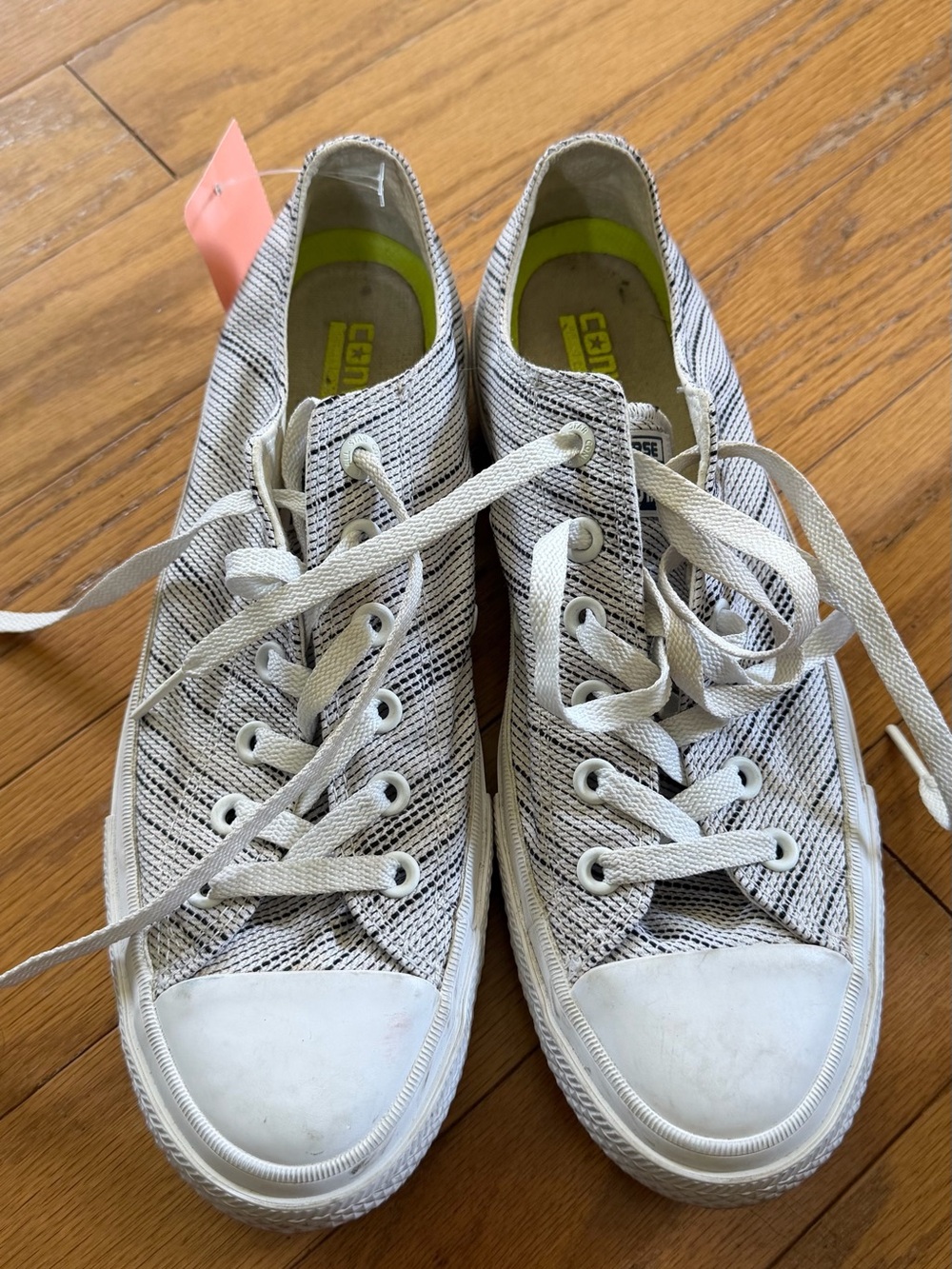Converse White and Black Knit Low-Top Sneakers with Lime Insole